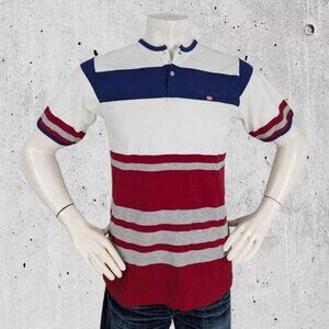 Vintage Polo Sport Ralph Lauren Banded Collar Shirt Large Stripe Made in the USA
